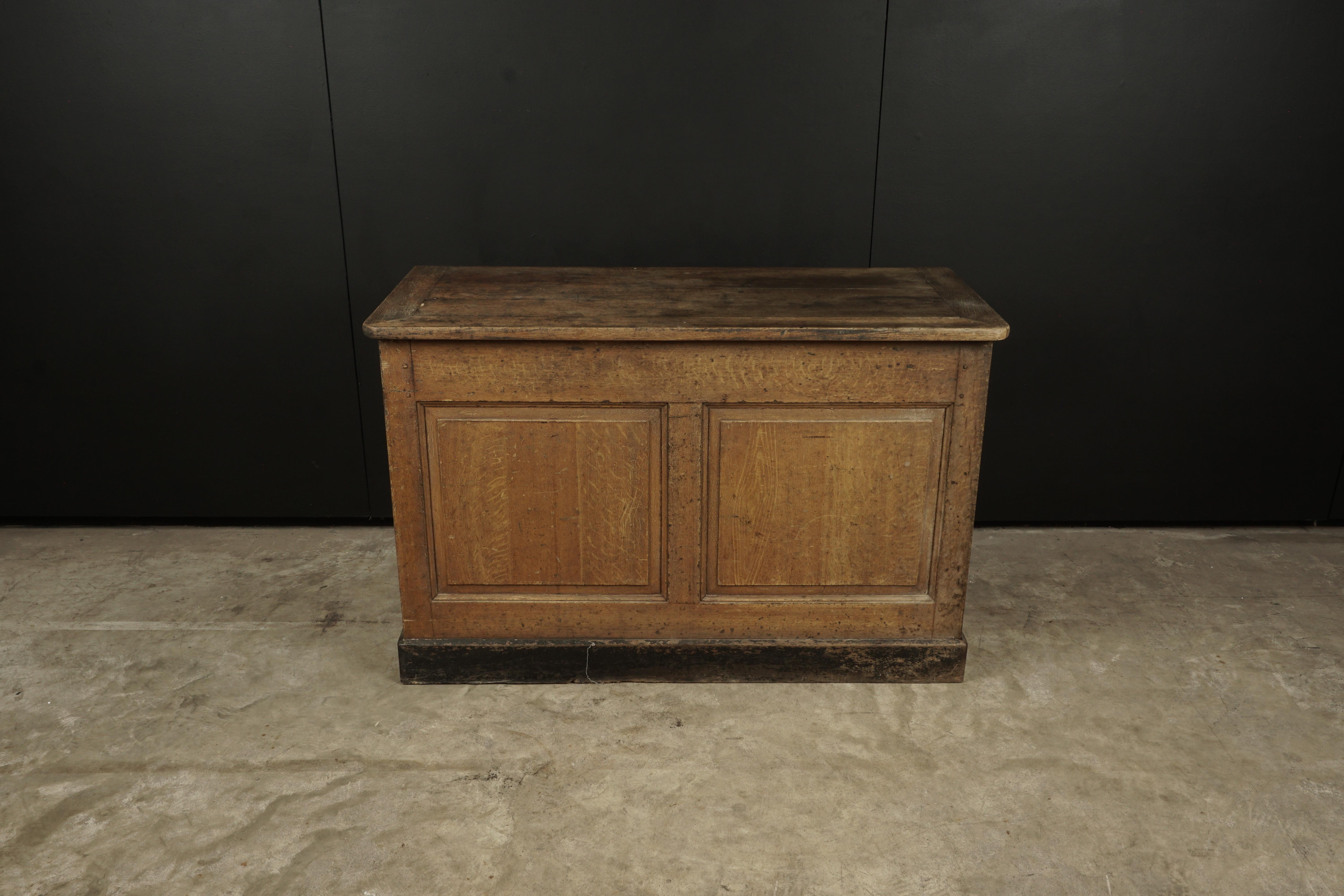 Vintage shop counter from France, 1900. Rare model with seven drawers. Solid pine construction with fantastic patina and wear.