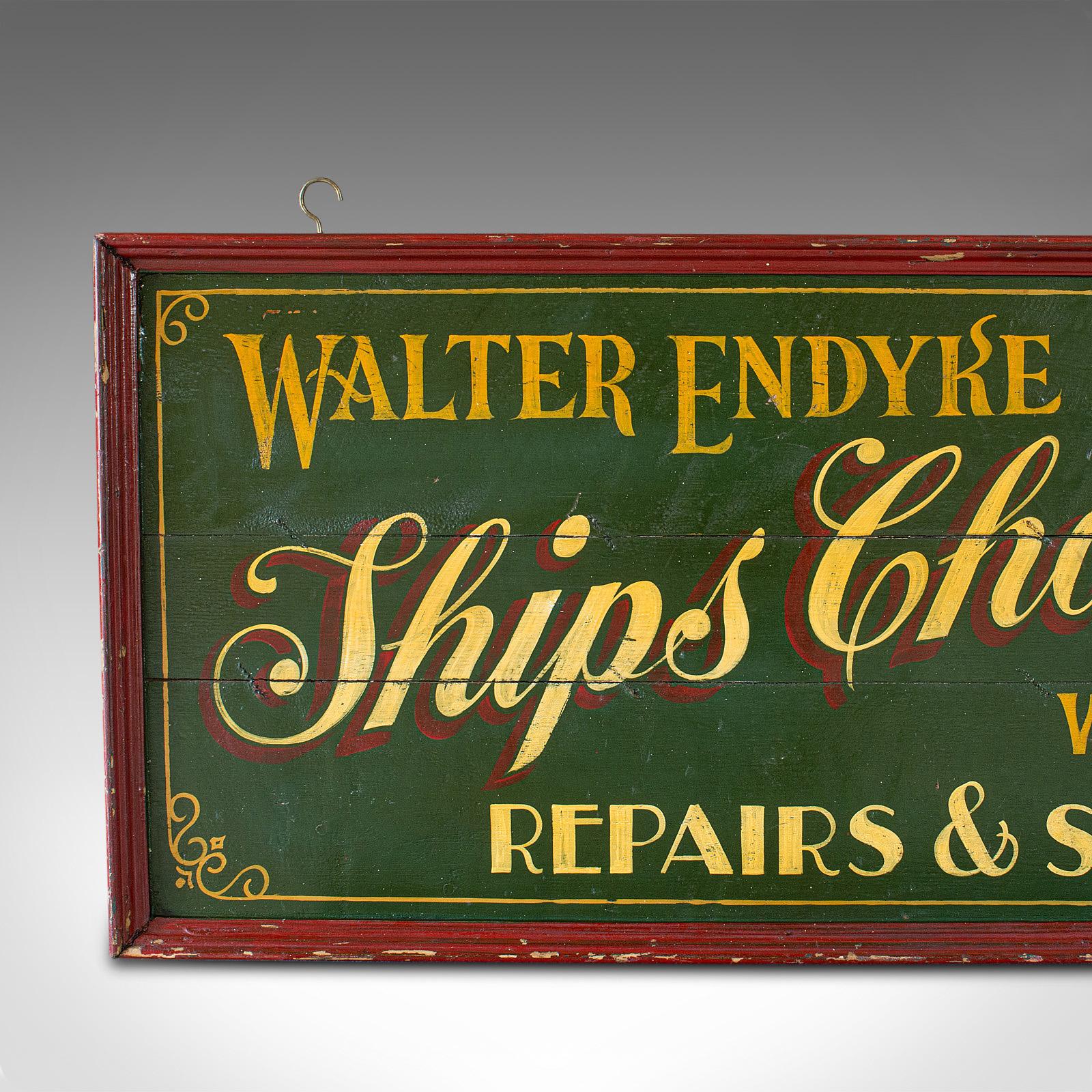 Vintage Shop Sign English Pine, Chandler, Hand Painted, Sign Written, circa 1930 In Good Condition In Hele, Devon, GB