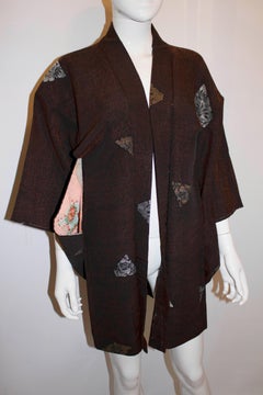 Vintage Short Kimono with Fan Decoration