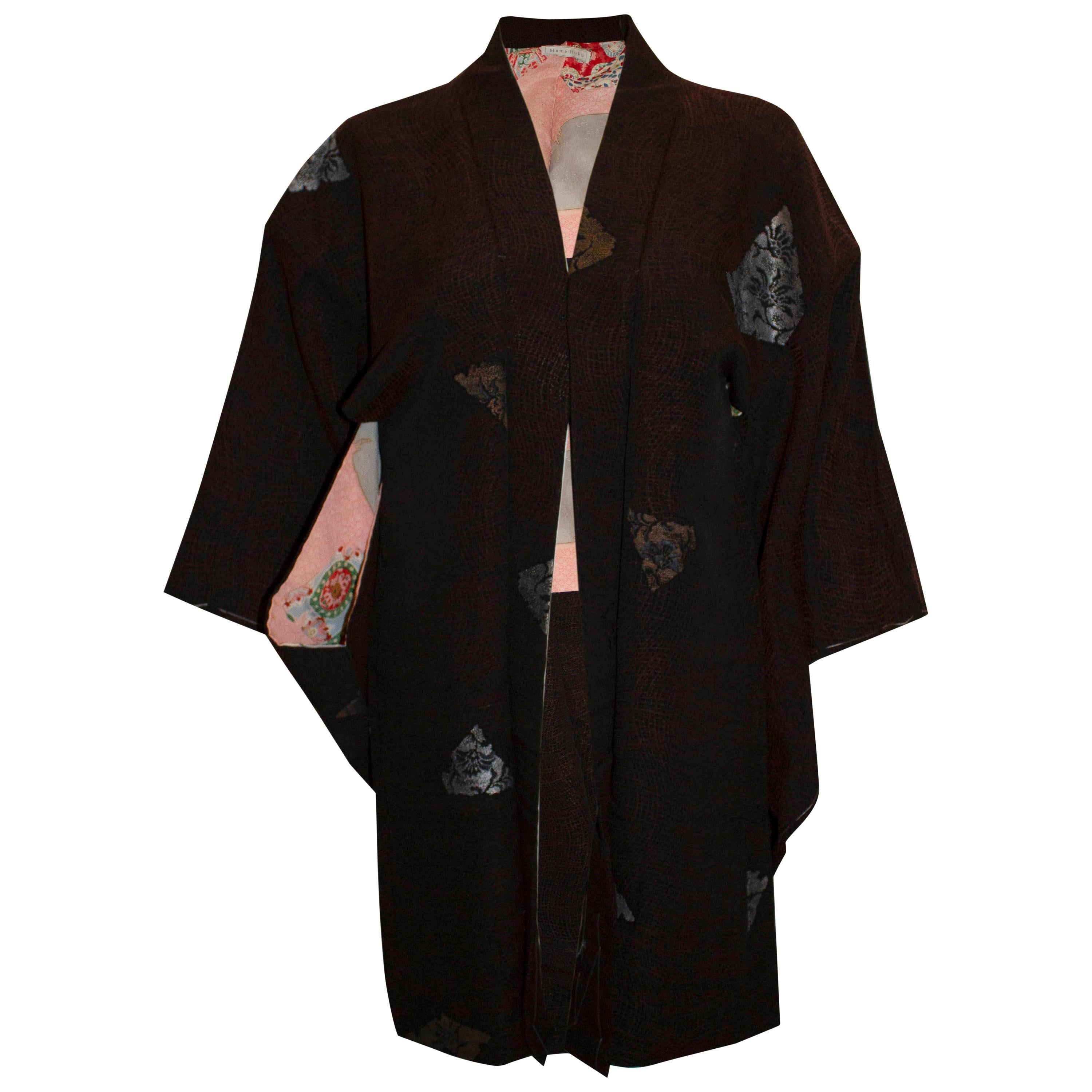 Vintage Short Kimono with Fan Decoration For Sale