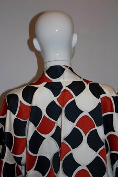 Vintage Short Kimono with rust , white and black geometric print