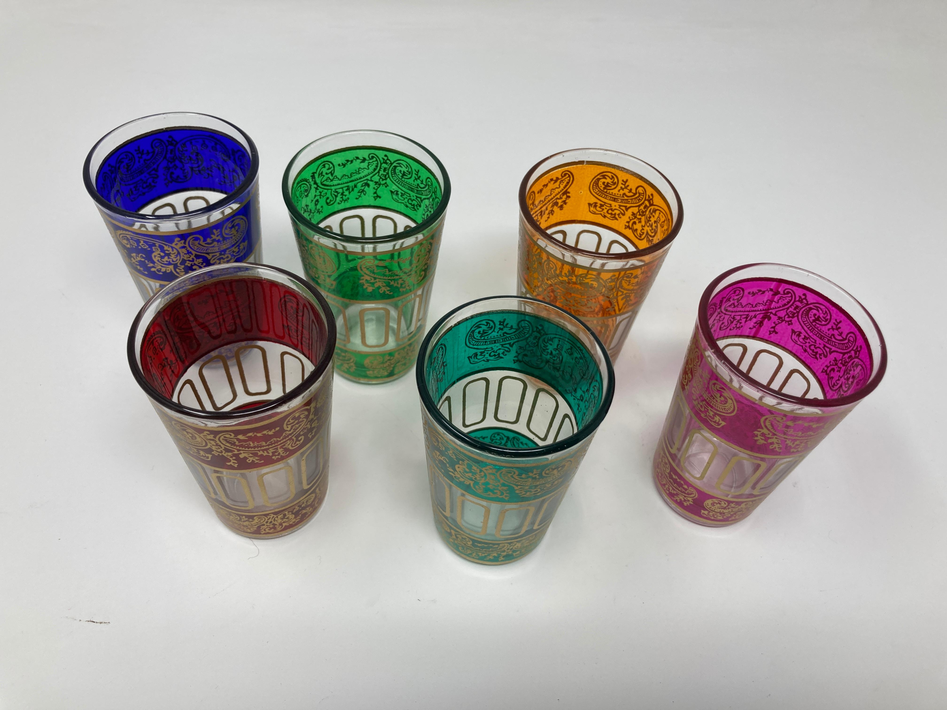 Moroccan Vintage Shot Glasses with Gold Raised Moorish Design