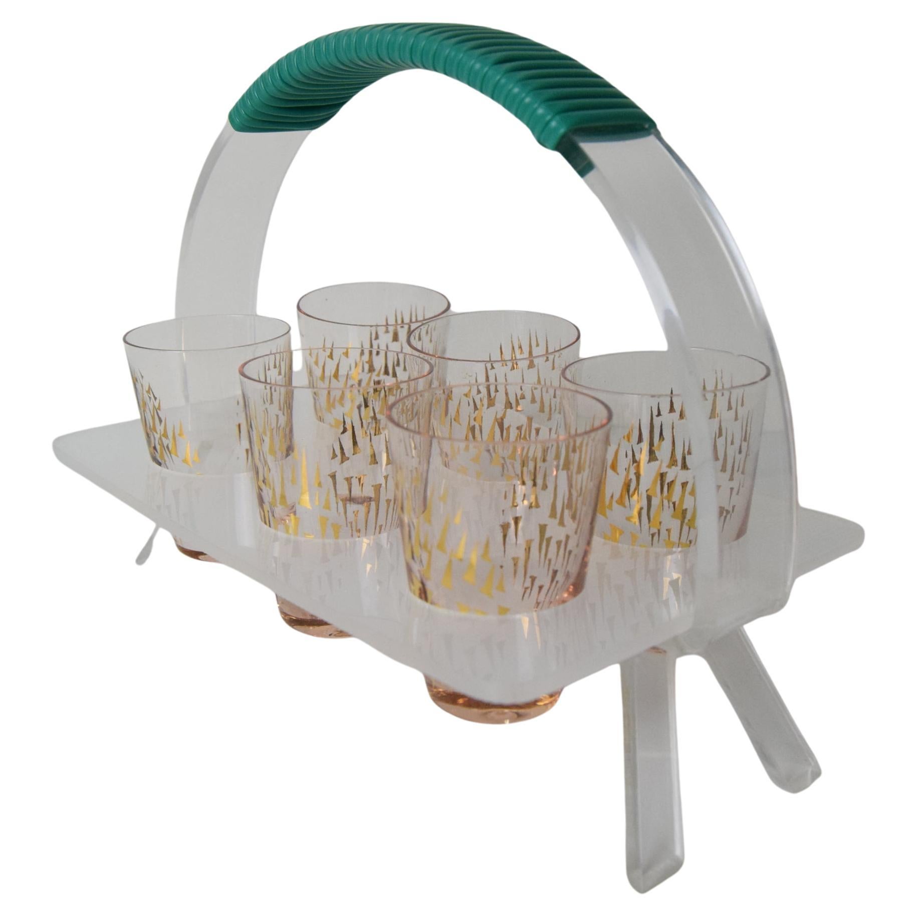 Vasos de chupito vintage con barra retro, Checoslovaquia, años 60. en venta