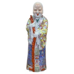 Brûleur d'encens vintage de style Shouxing « Famille Rose » polychrome, figurine symbolisant la longévité, 18"