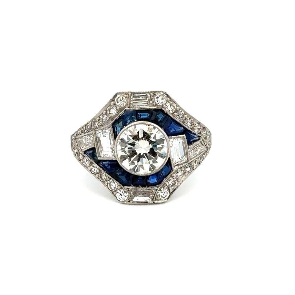 Mixed Cut Vintage Show Stopper 1.20 Carat Diamond and Sapphire Platinum Statement Ring For Sale