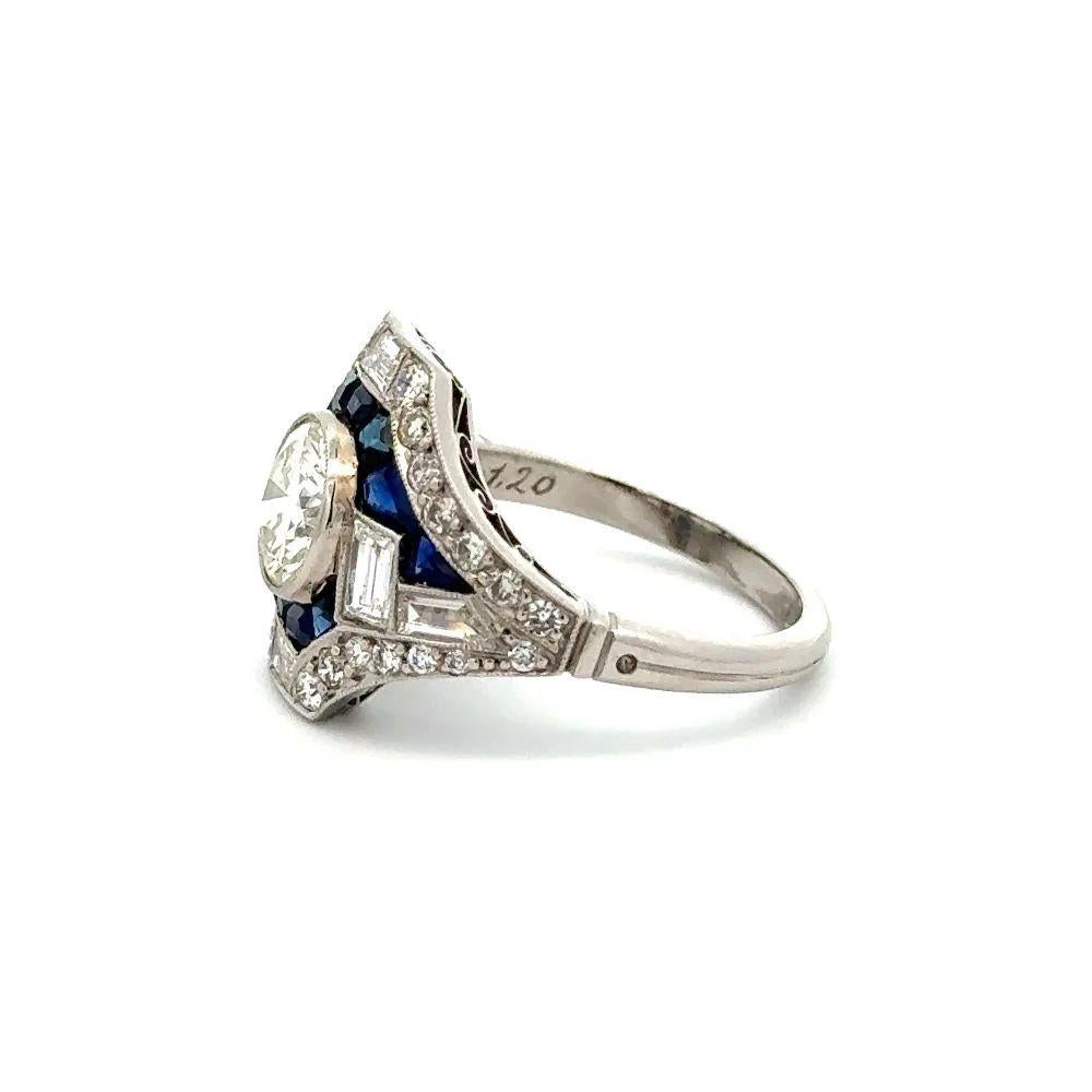Women's Vintage Show Stopper 1.20 Carat Diamond and Sapphire Platinum Statement Ring For Sale