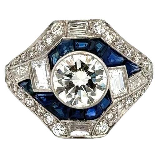 Vintage Show Stopper 1.20 Carat Diamond and Sapphire Platinum Statement Ring For Sale