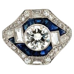 Vintage Show Stopper 1.20 Carat Diamond and Sapphire Platinum Statement Ring