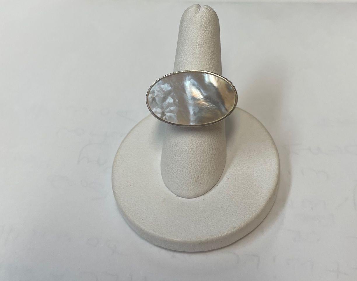 Artisan Vintage Show Stopper Mother of Pearl MOP Sterling Silver Statement Ring For Sale