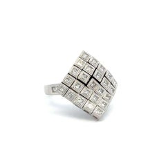 Vintage Square Princess Cut Diamond Gold Flexible Show Stopper Cocktail Ring