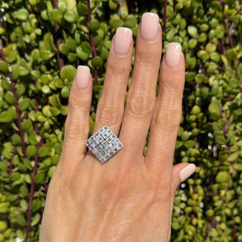 Modern Vintage Show Stopper Square Princess Cut Diamond Gold Flexible Bias Ring For Sale
