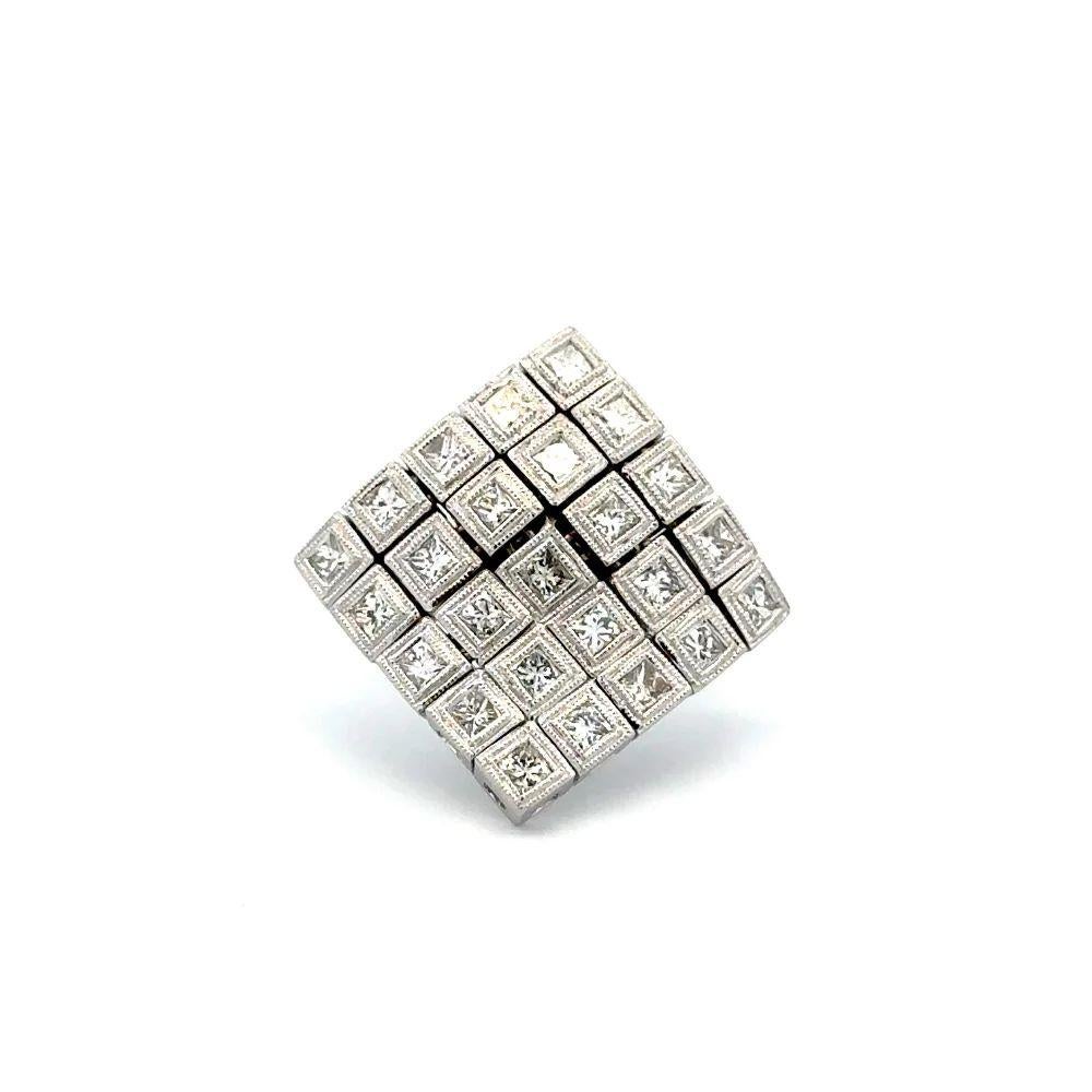 Vintage Show Stopper Square Princess Cut Diamond Gold Flexible Bias Ring In Excellent Condition For Sale In Montreal, QC