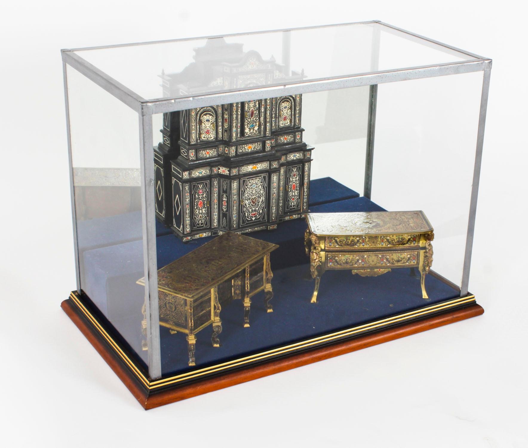 Glass Vintage Showcase of French Miniature Furniture Mid 20th Century