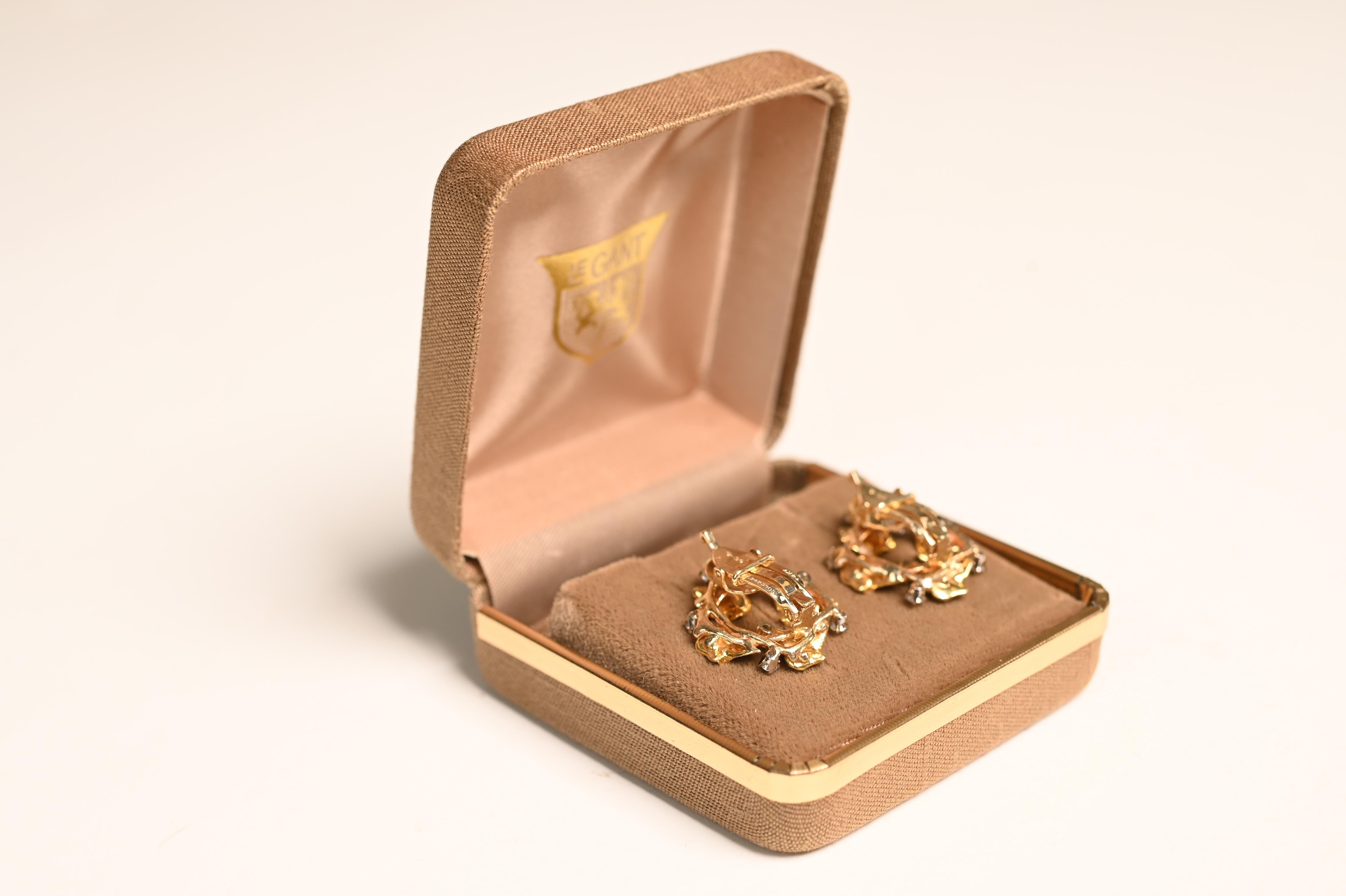 Vintage Shreve, Crump & Low Leaf-Branch Pattern Earrings, 18K Yellow Gold In Excellent Condition For Sale In New York, NY