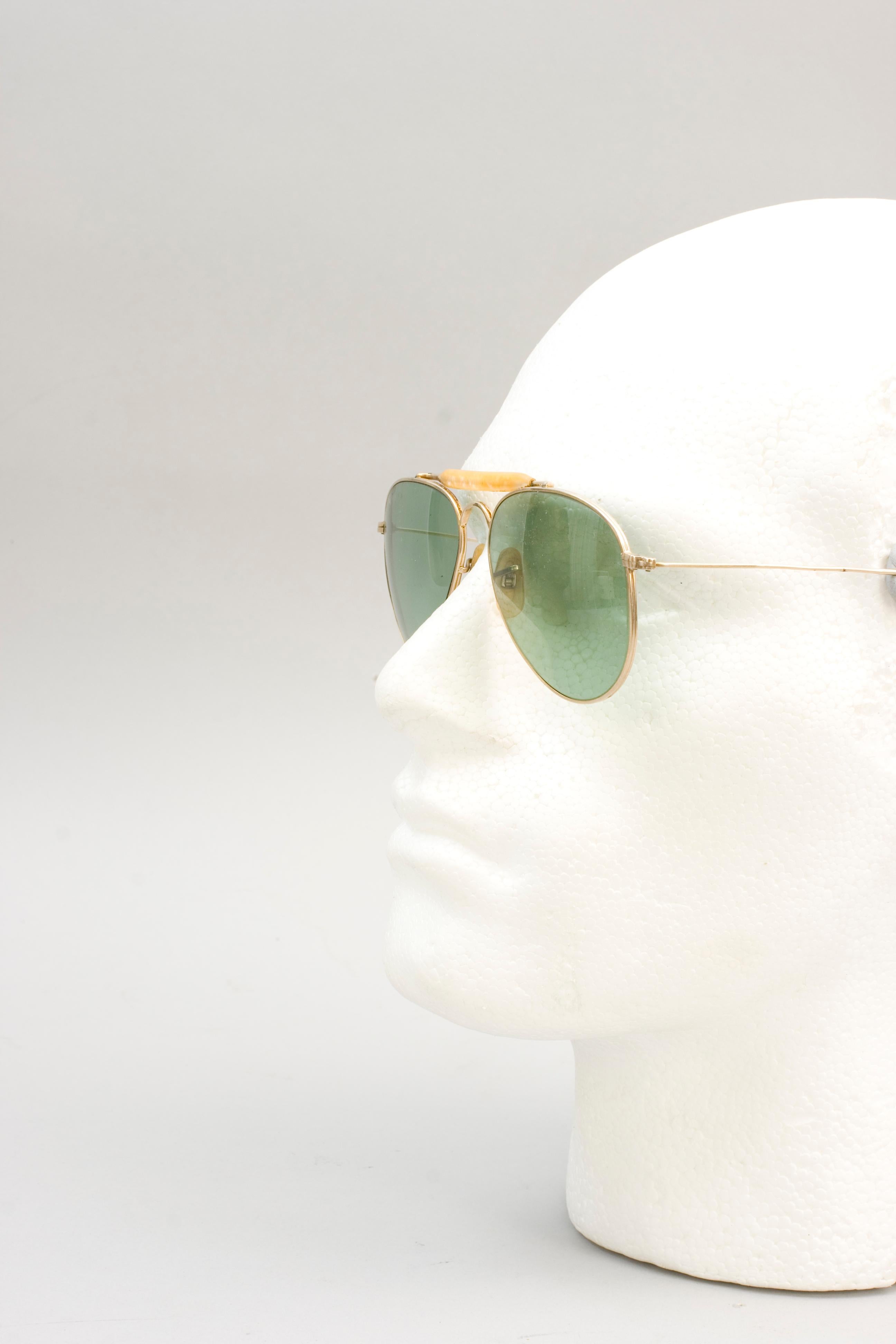 Gold Vintage Shuron Aviator, Pilot Sunglasses For Sale