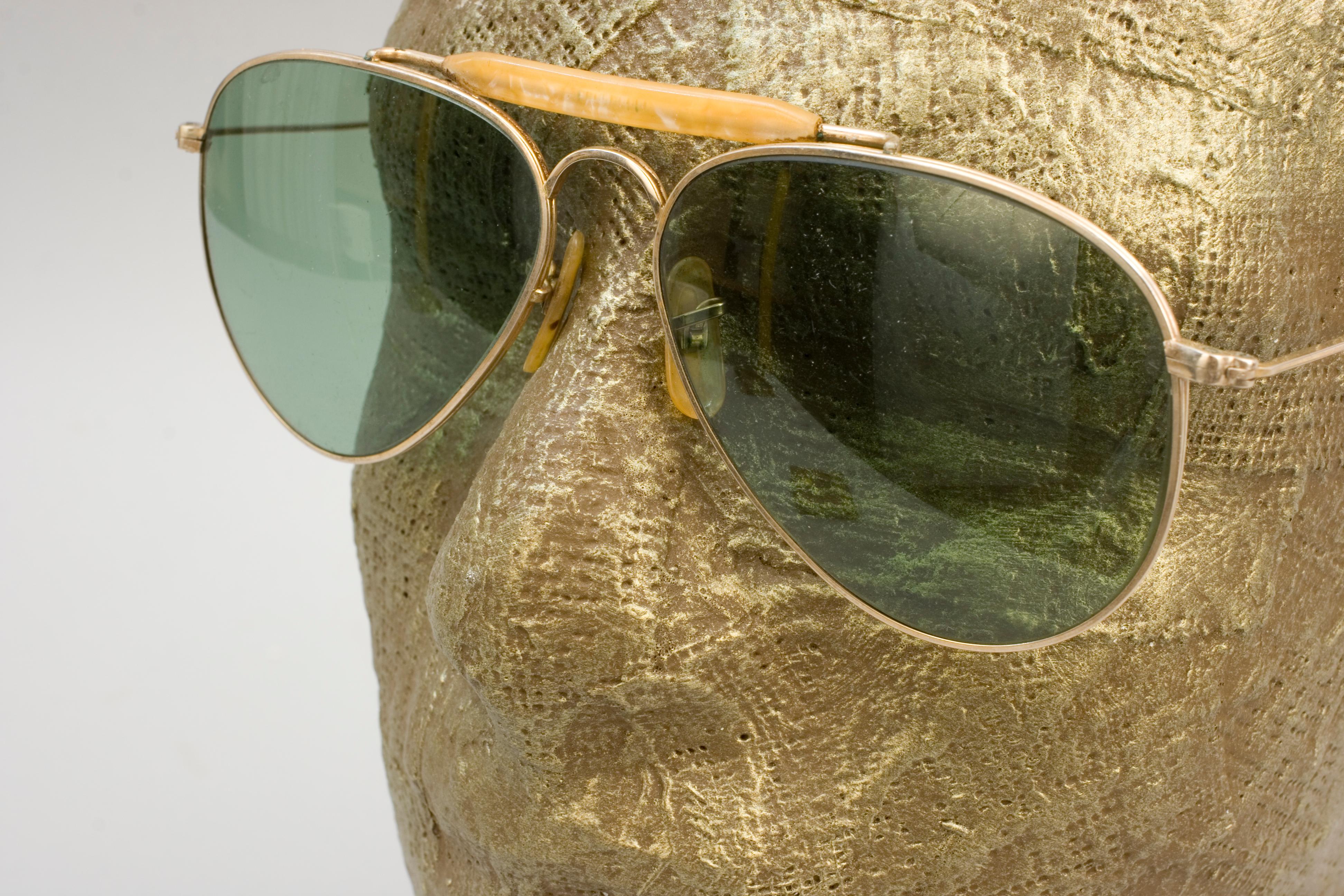 Gold Vintage Shuron Aviator, Pilot Sunglasses For Sale