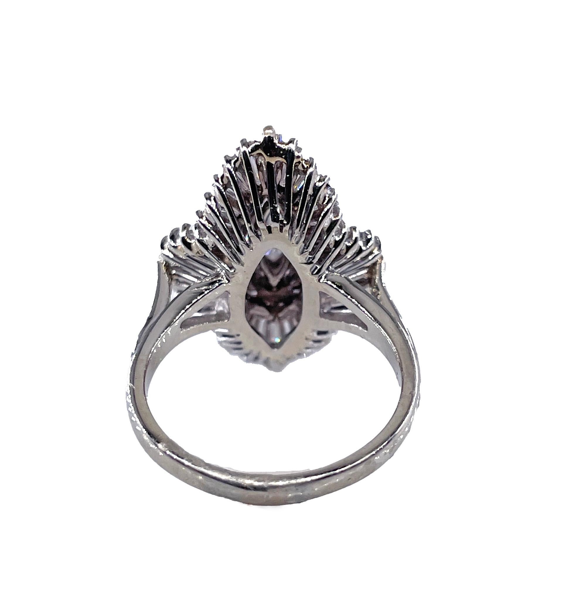 De las mujeres Vintage Shy 4.0ctw Diamante Marquesa Bailarina Cocktail Anillo de Oro Blanco de 18k Años 50