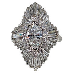Vintage Shy 4.0ctw Marquise Diamond Ballerina Cocktail 18k White Gold Ring 1950s