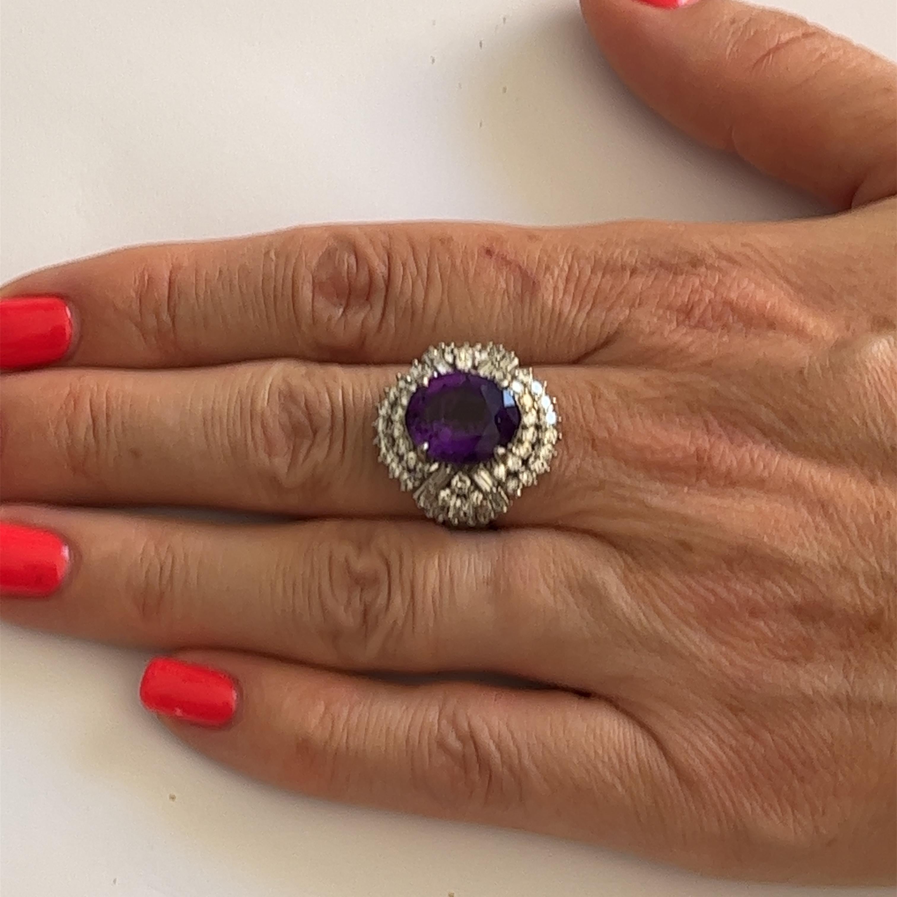 Oval Cut Vintage Siberian Amethyst and Diamonds Balerina Ring, 18k