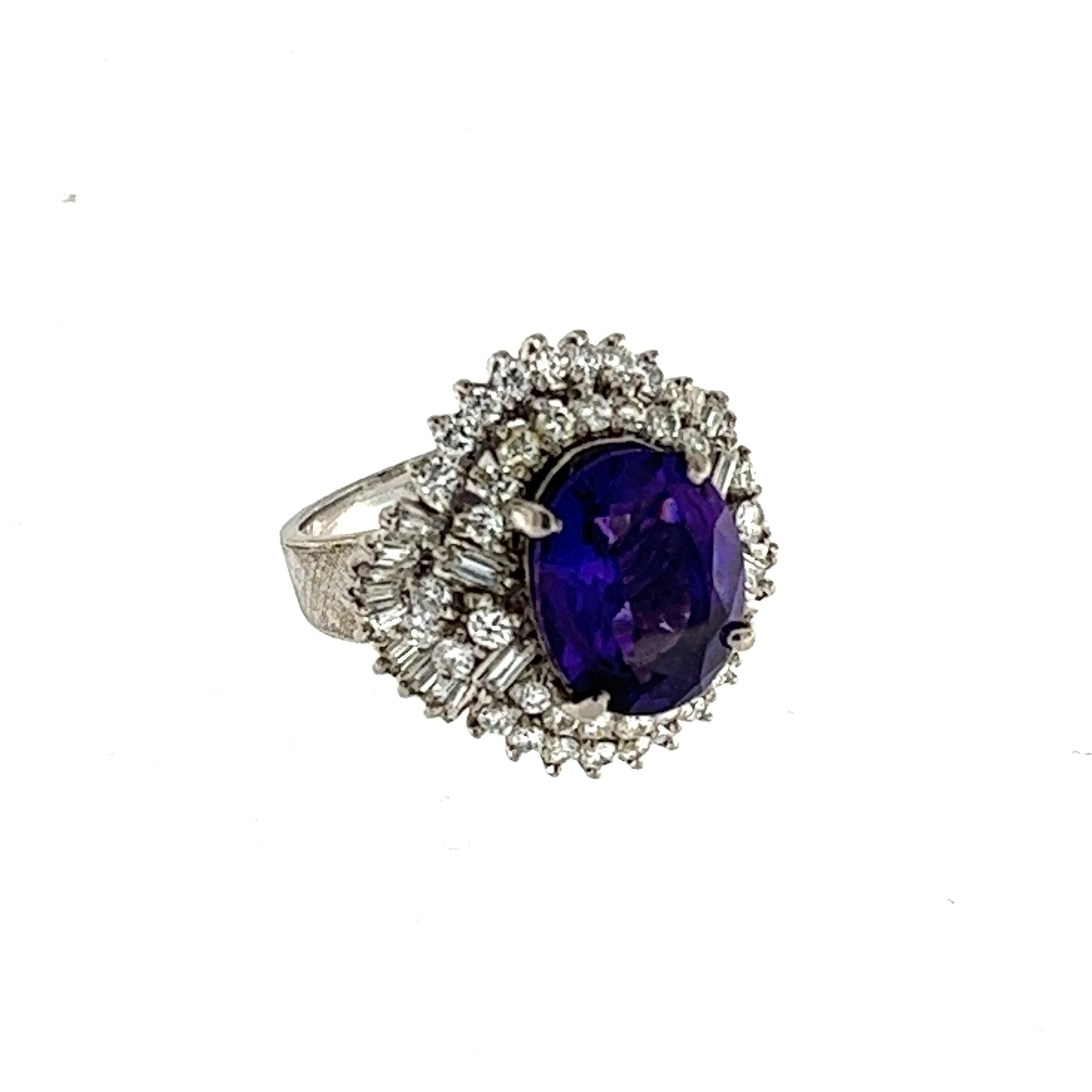 Women's Vintage Siberian Amethyst and Diamonds Balerina Ring, 18k