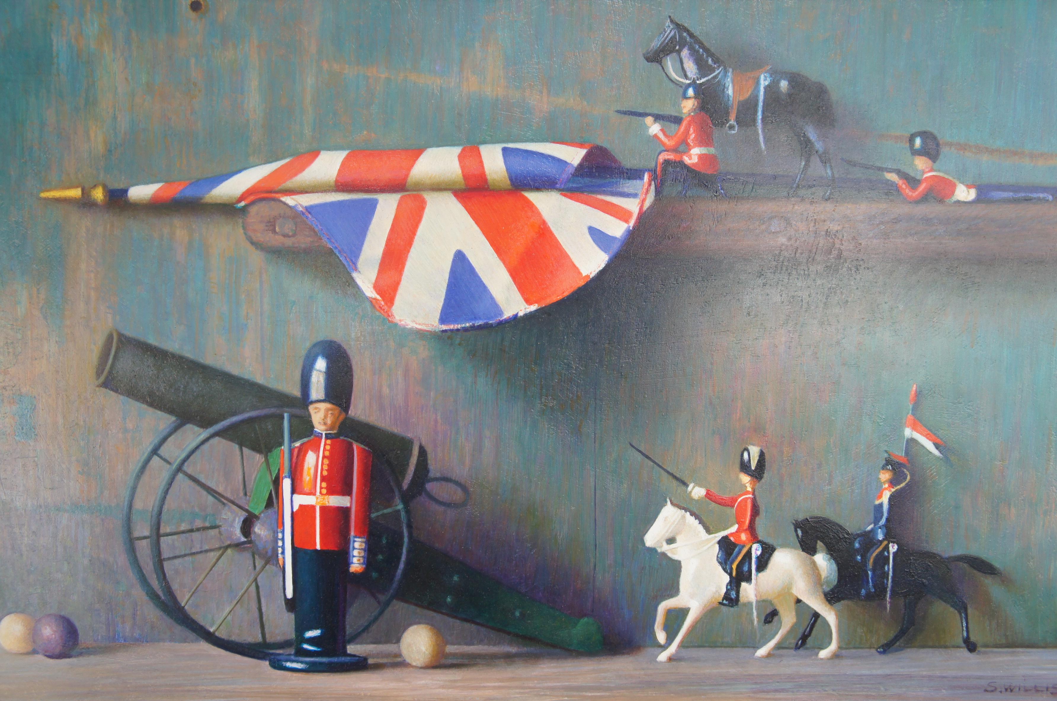 Vintage Sid Willis Toy Soldier British Military Still Life Oil Painting on Board 1