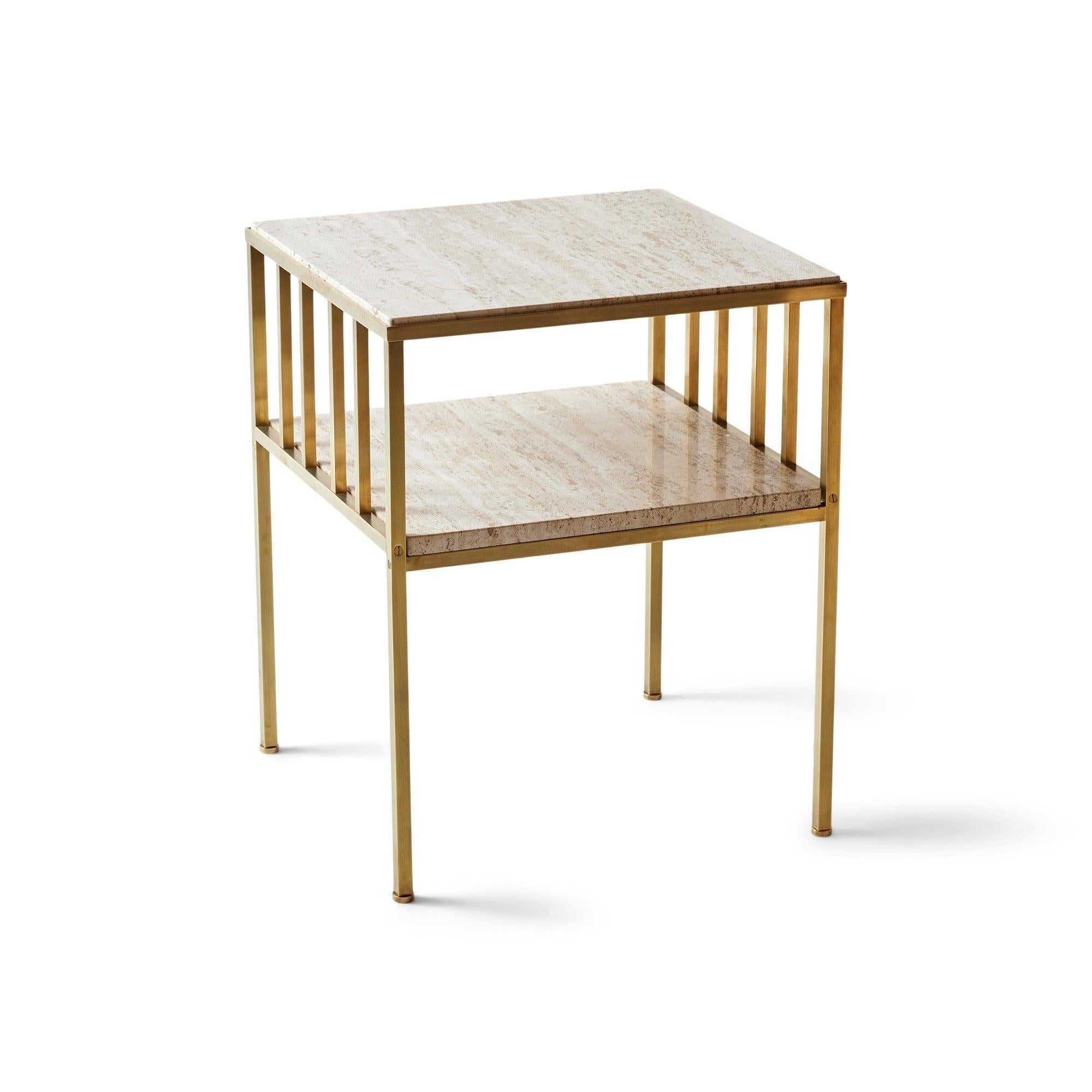 Table vintage en travertin et laiton.