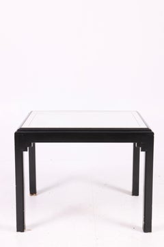Vintage Side Table from the 1940s in Black Painted Wood with Mirror Top