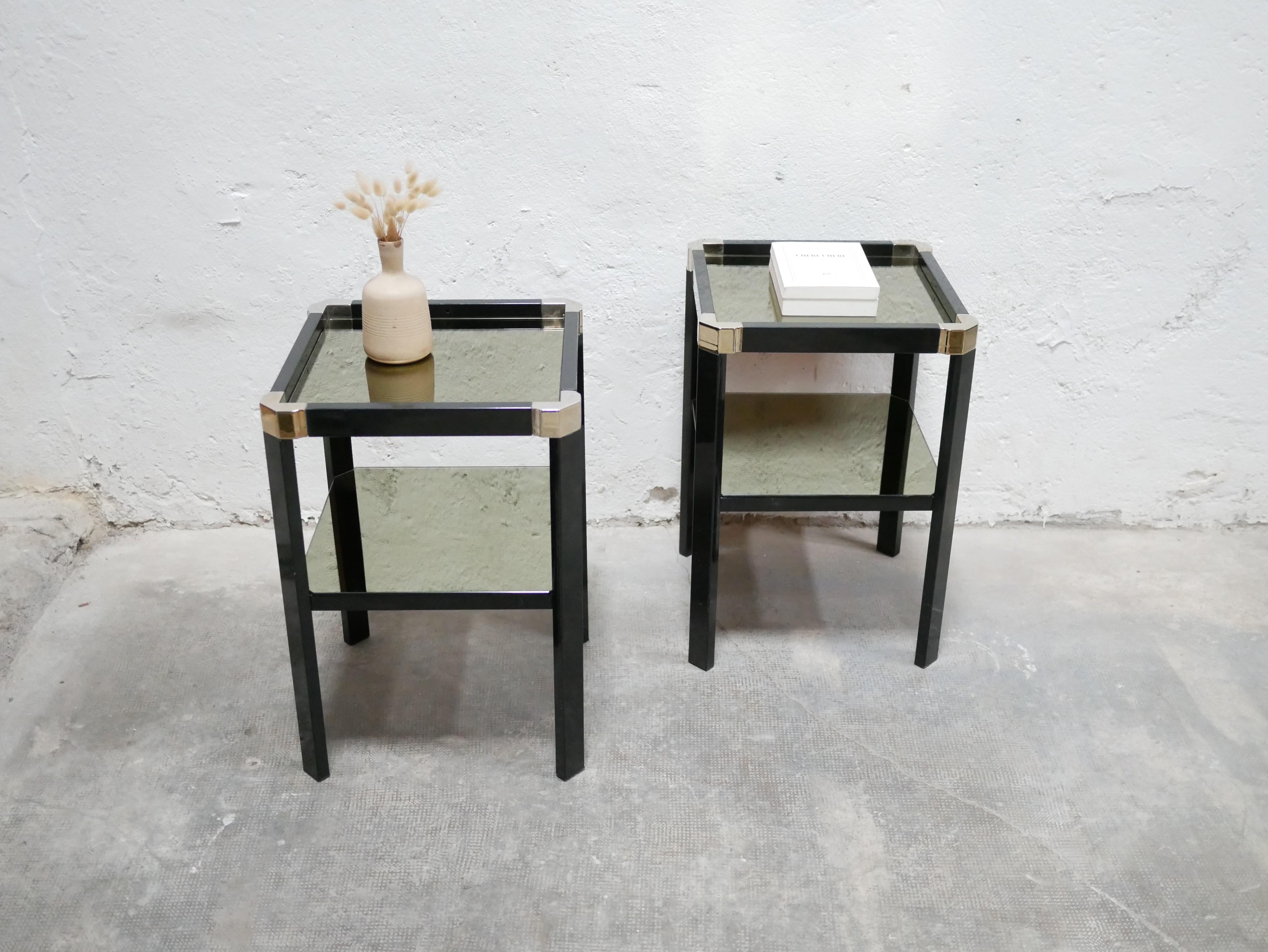 Vintage Side Table in Metal, Brass and Glass by Romeo Rega In Good Condition For Sale In AIGNAN, FR