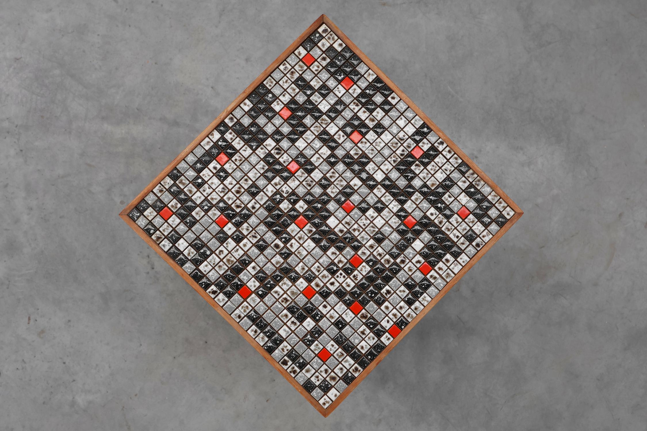 Mosaic Vintage side table in pine wood tiled with mosaic, Belgium 1950s For Sale