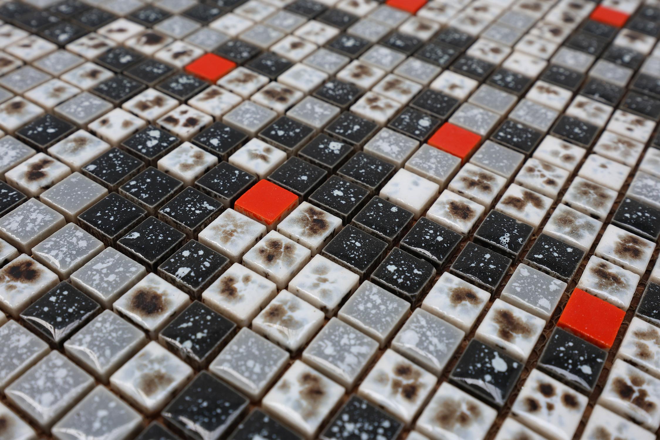 Mid-20th Century Vintage side table in pine wood tiled with mosaic, Belgium 1950s For Sale