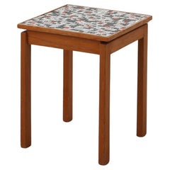 Vintage side table in pine wood tiled with mosaic, Belgium 1950s