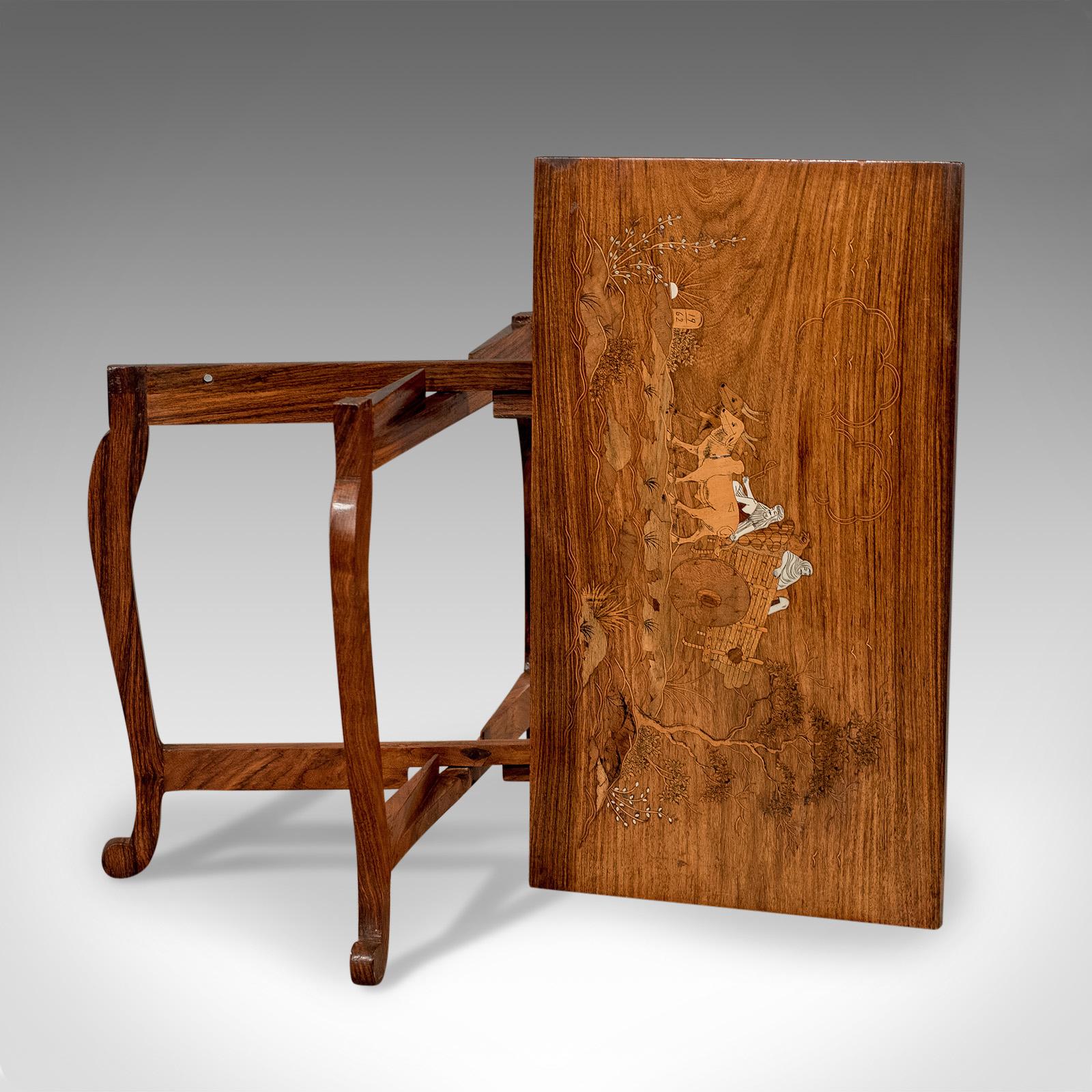 Vintage Side Table Rosewood Folding Marquetry Low, Mid-20th Century In Good Condition In Hele, Devon, GB