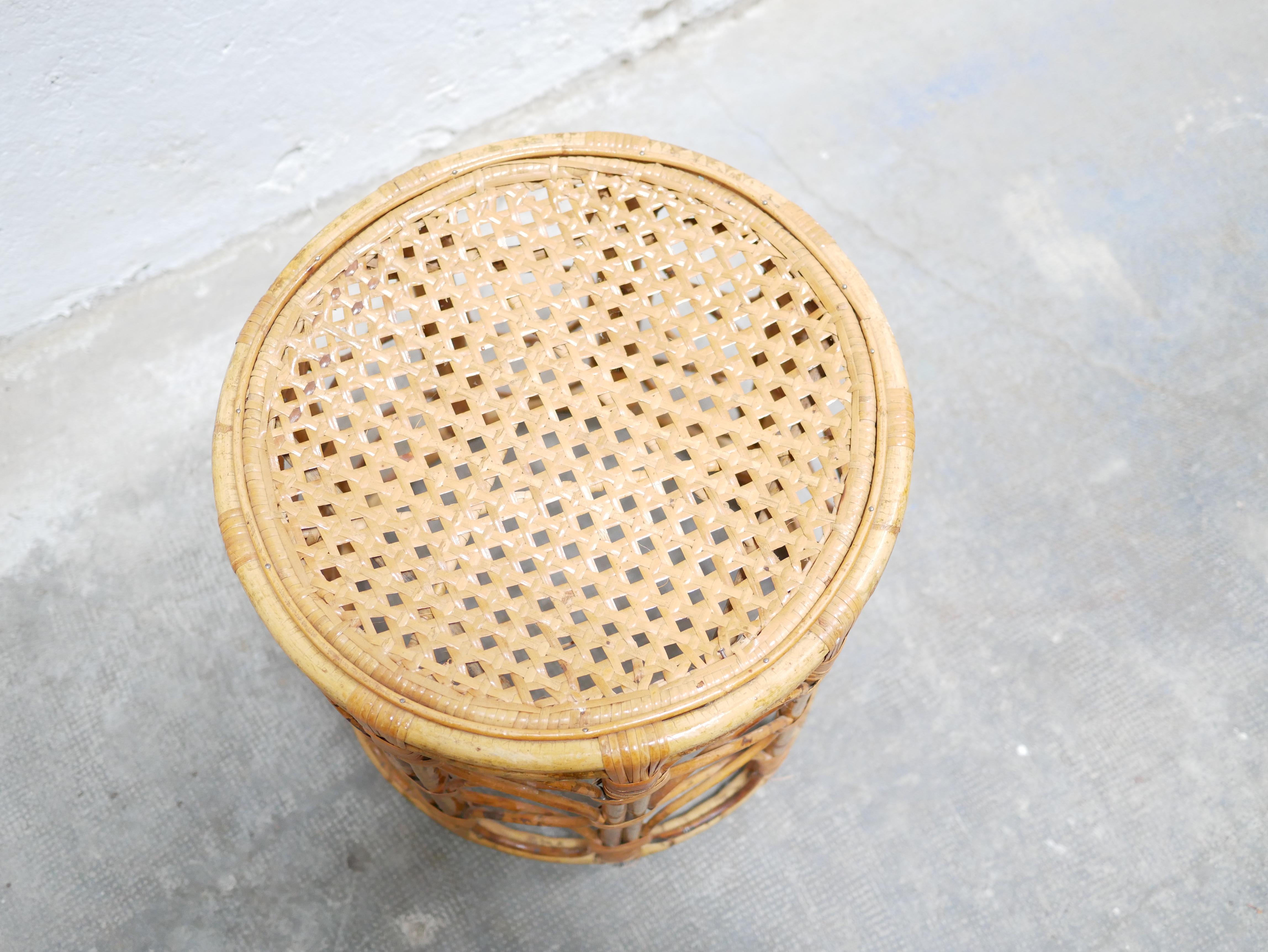 Vintage Side Table Stool in Rattan and Cane at 1stDibs