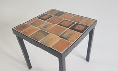 Vintage Side Table with Ceramic Herbier Tiles on a Metal Frame by Roger Capron