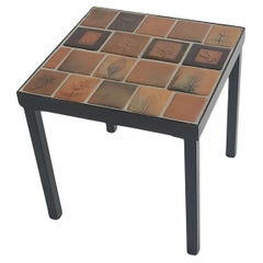 Vintage Side Table with Ceramic Herbier Tiles on a Metal Frame by Roger Capron