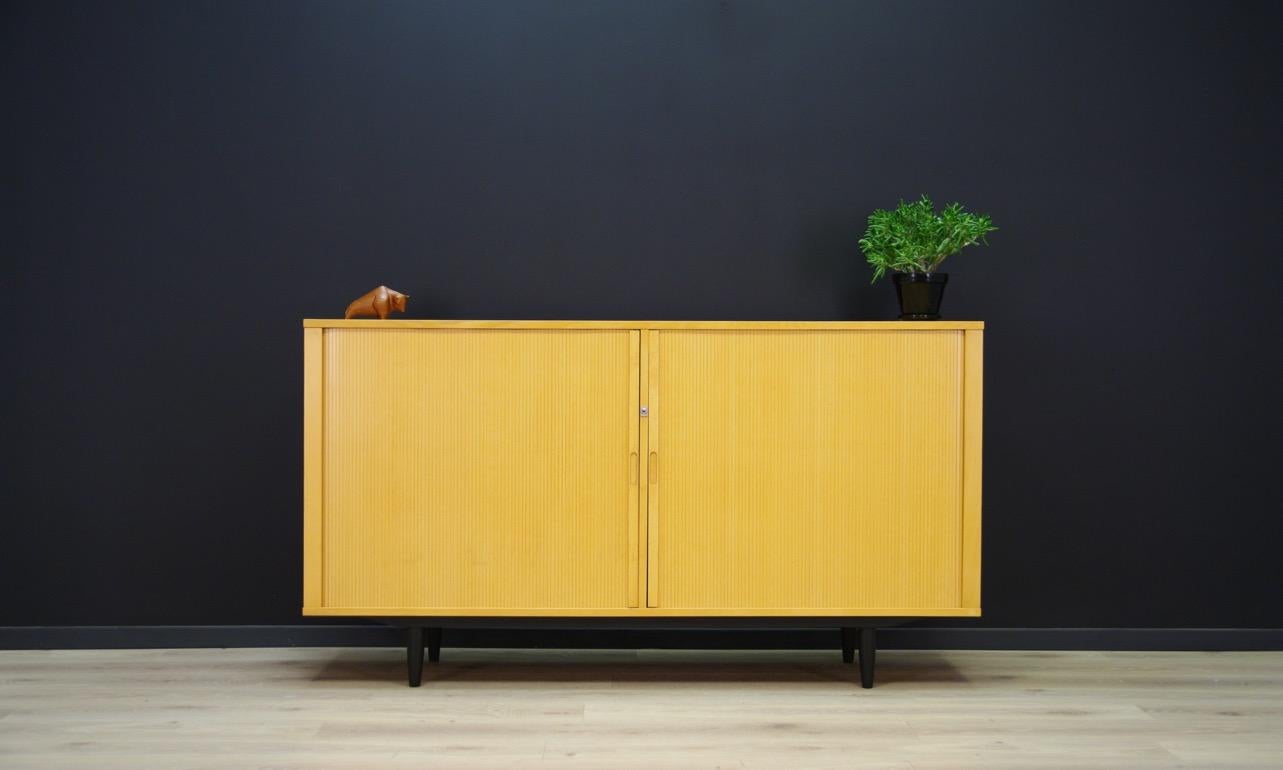 Minimalist sideboard from the 1960s-1970s, Minimalist form - Scandinavian design. Roomy interior with a shelf. Item does not have a key. All veneered with ash. Preserved in good condition (minor scratches and bruises) - directly for