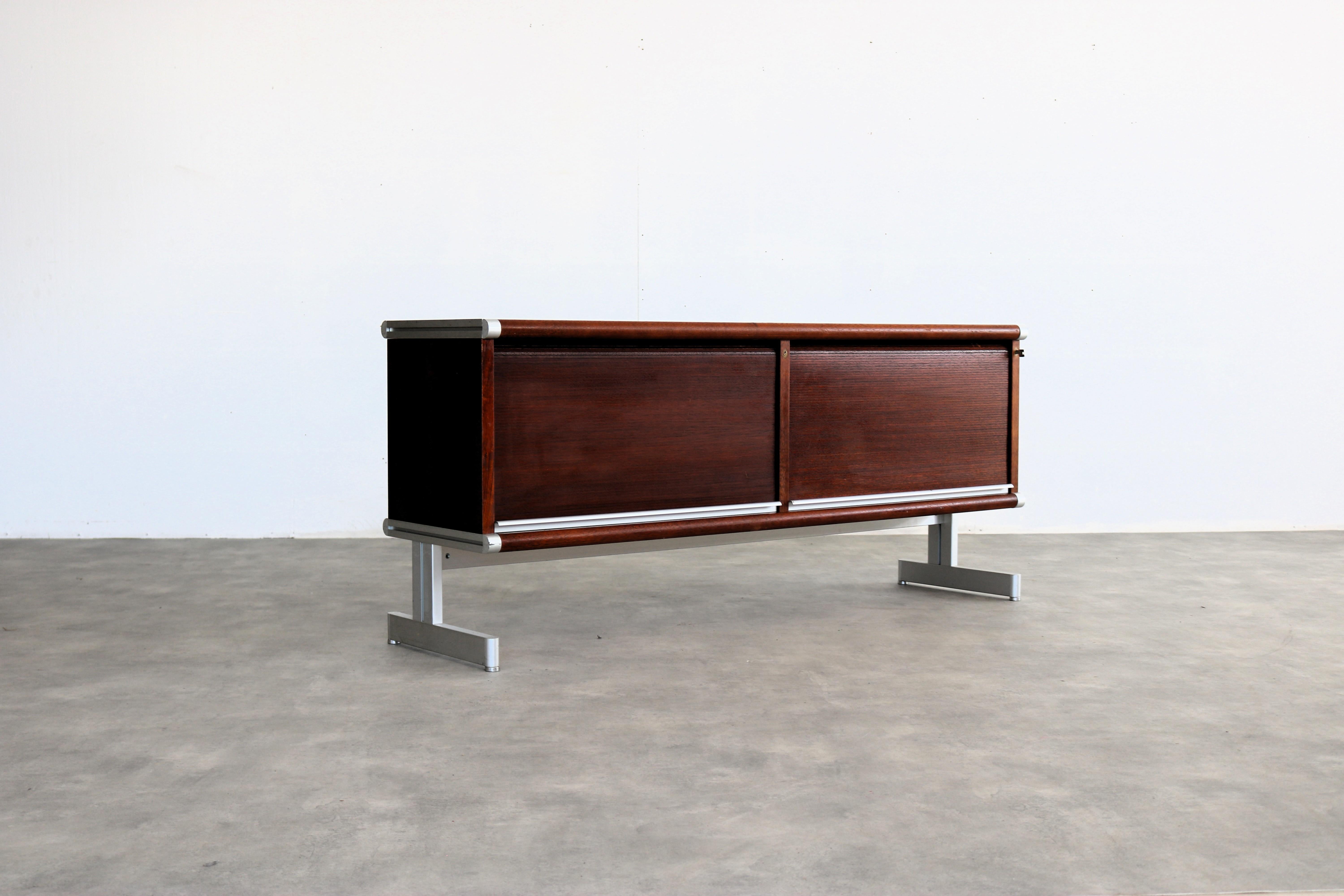 vintage sideboard  filing cabinet  70s  Swedish

period  70s
design  unknown  Sweden
condition  good  minor signs of use
size  73 x 165 x 45 (hxbxd)

details  teak; chrome; aluminum; adjustable feet; 

item number  2829
