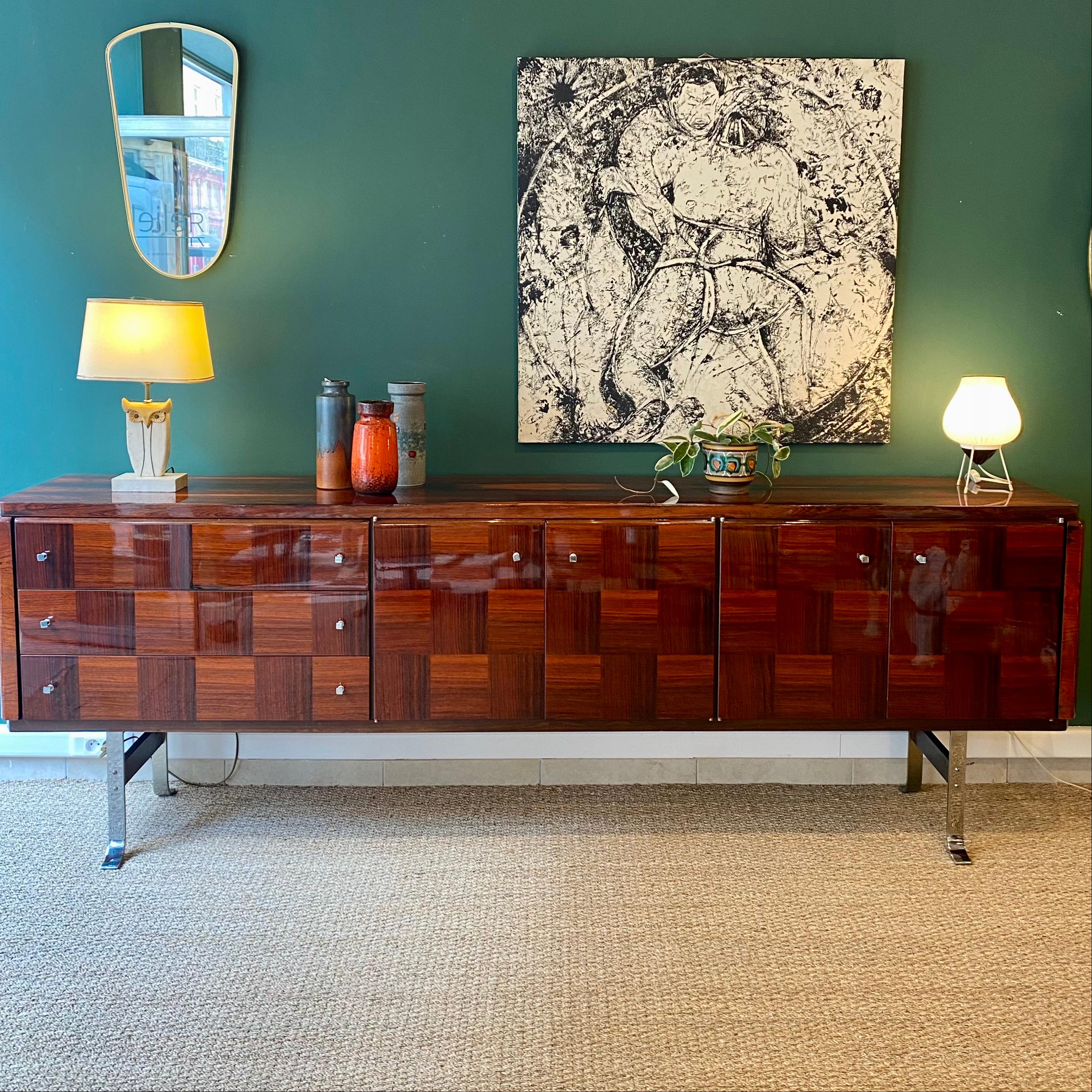 Mid-20th Century Vintage Sideboard in Rosewood Marquetry For Sale