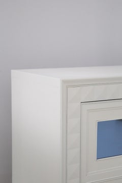 Italian White Sideboard  and Light Blue Mirror Att. to Paolo Buffa
