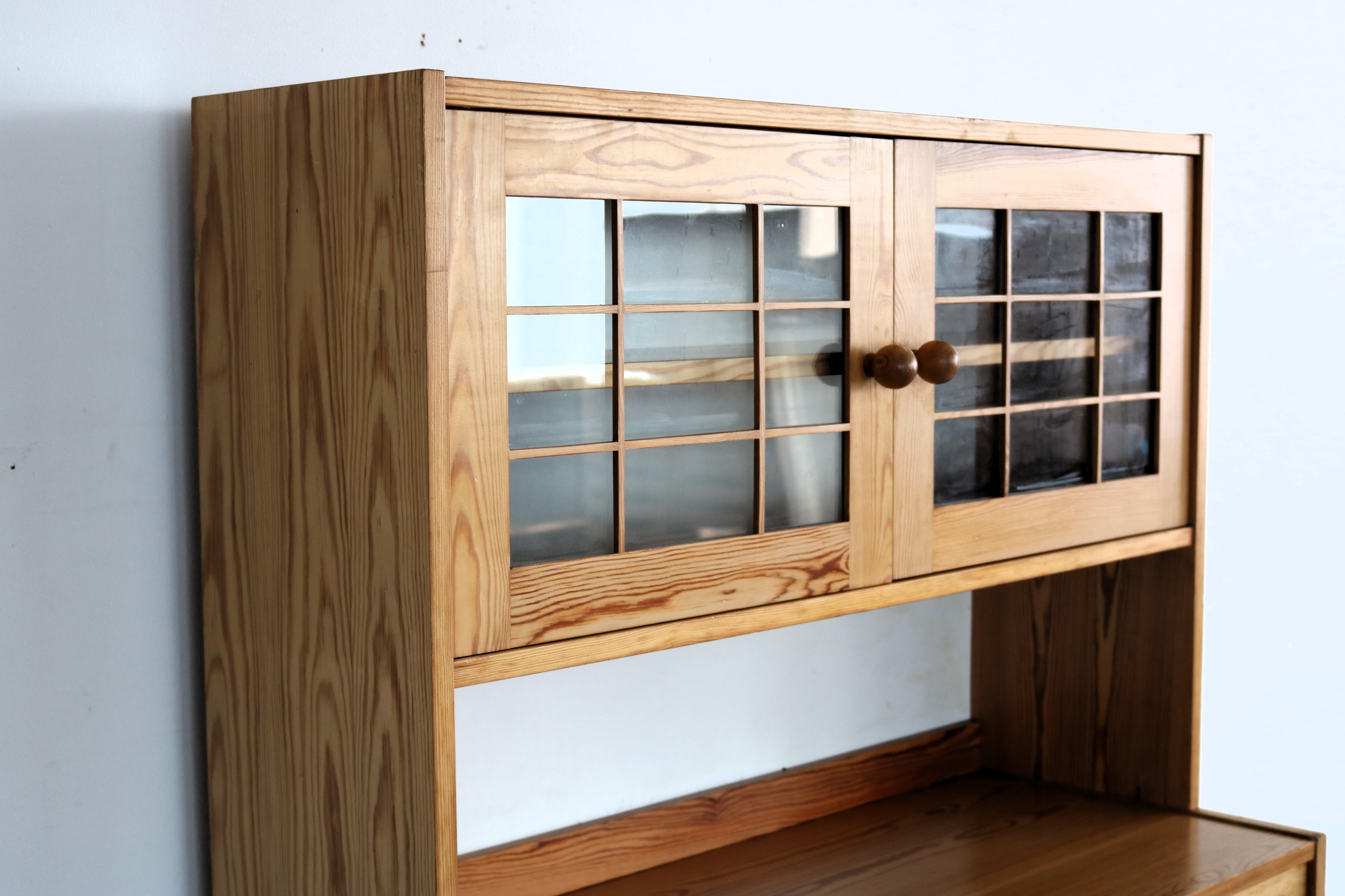 Glass vintage sideboard | wall cupboard | pine | Sweden For Sale