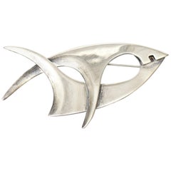Vintage Sigi Pineda Sterling Silver Modernist Abstract Fish Brooch Circa 1960's
