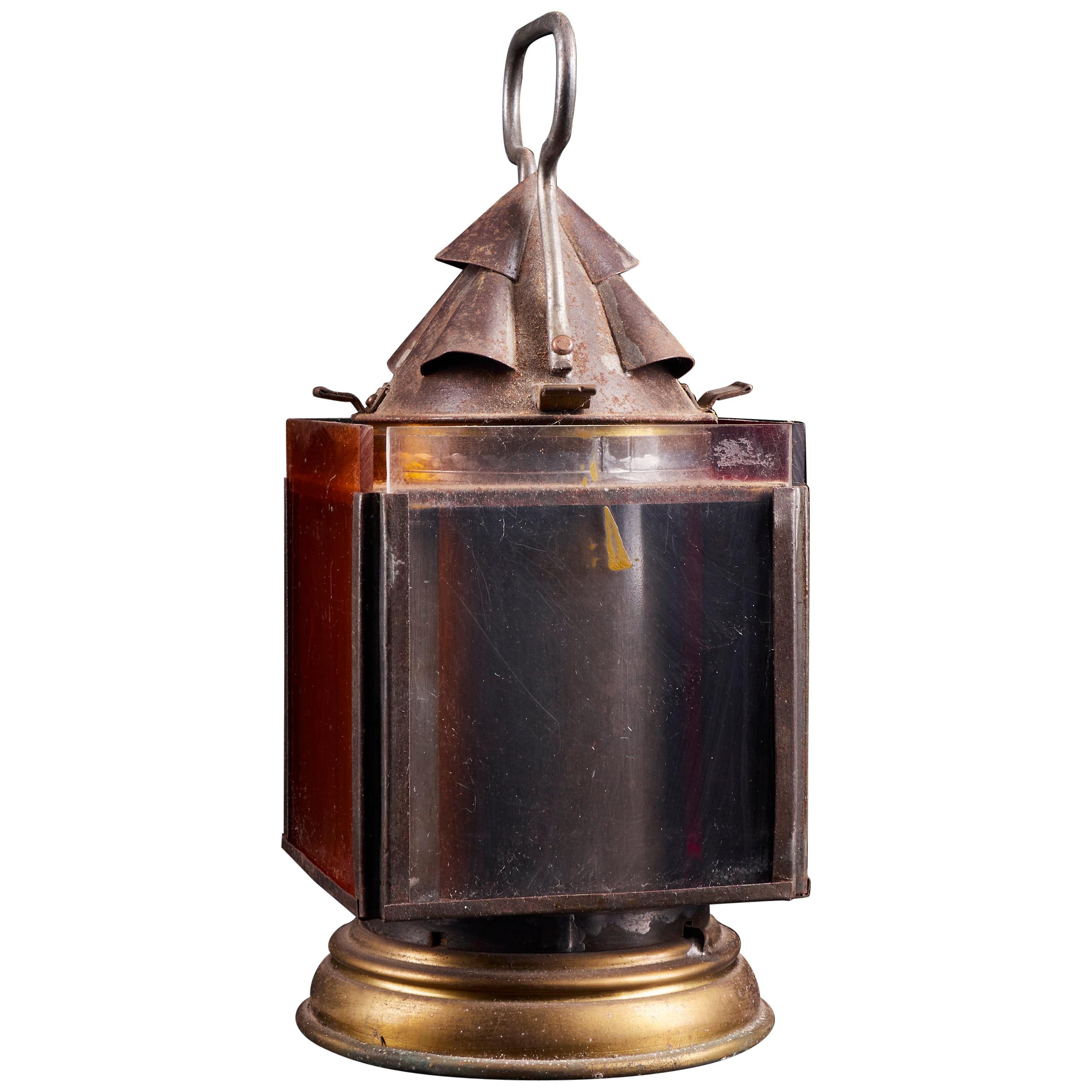 Vintage Signal Oil Lantern with 4 Colored Glass Panels