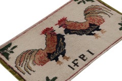 Vintage Signature Pictorial Rug with Rooster Drawings, from Rug & Kilim
