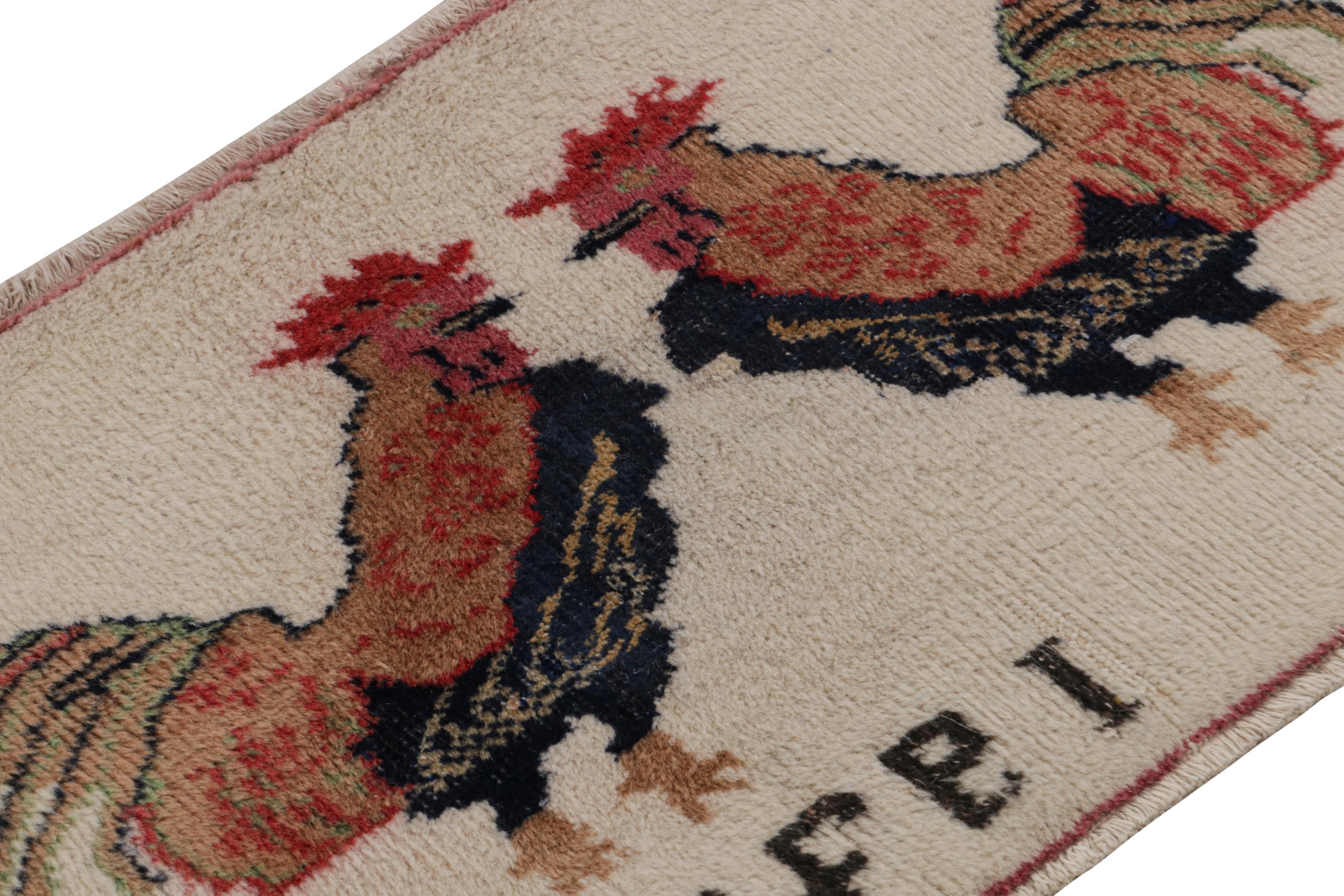 Hand-Knotted Vintage Signature Pictorial Rug with Rooster Drawings, from Rug & Kilim For Sale