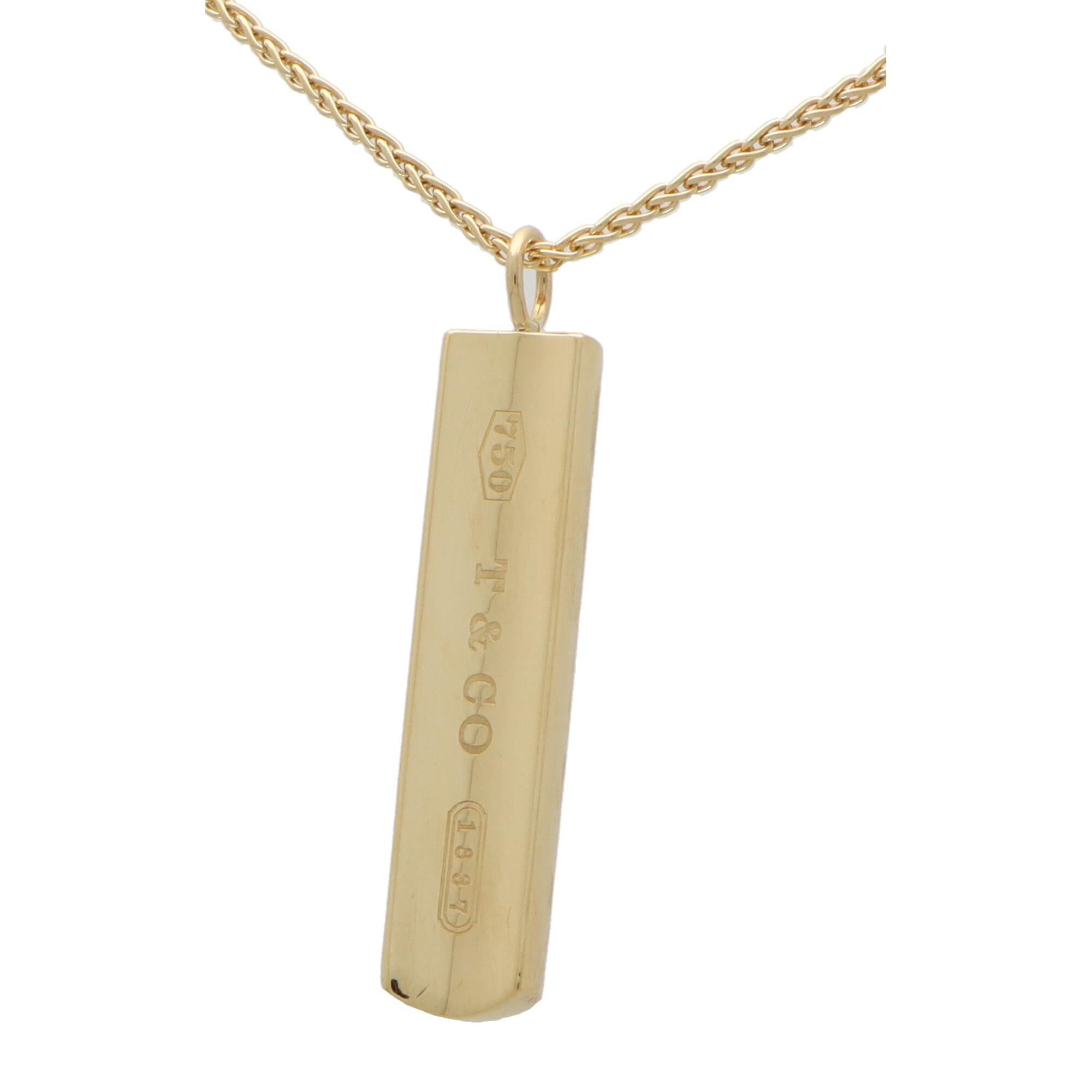 Modern Vintage Signature Tiffany & Co. Bar Pendant Set in Solid 18k Yellow Gold