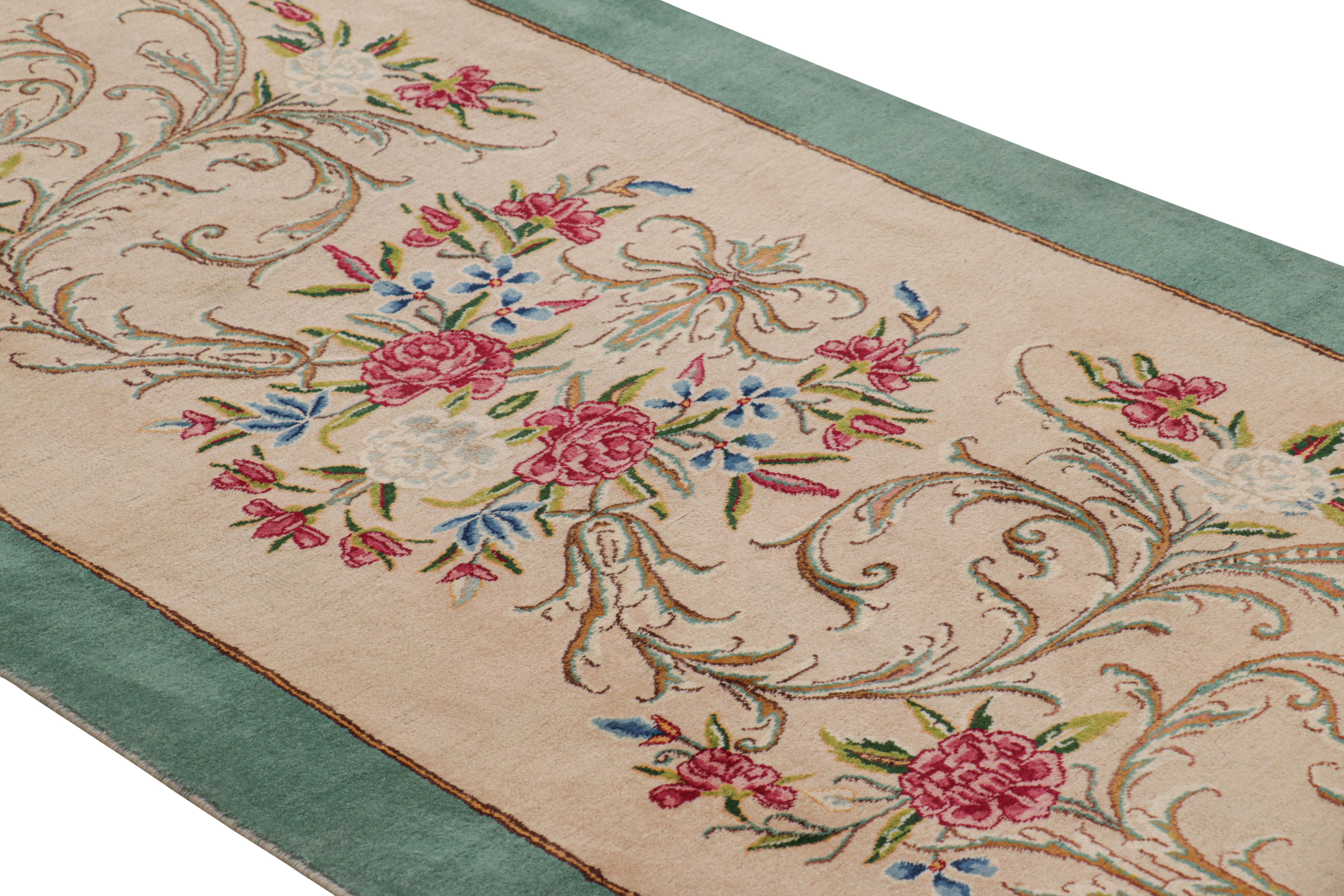 Hand-Woven Vintage Signature Twin Persian Runners in Beige with Red & Green Floral Pattern For Sale