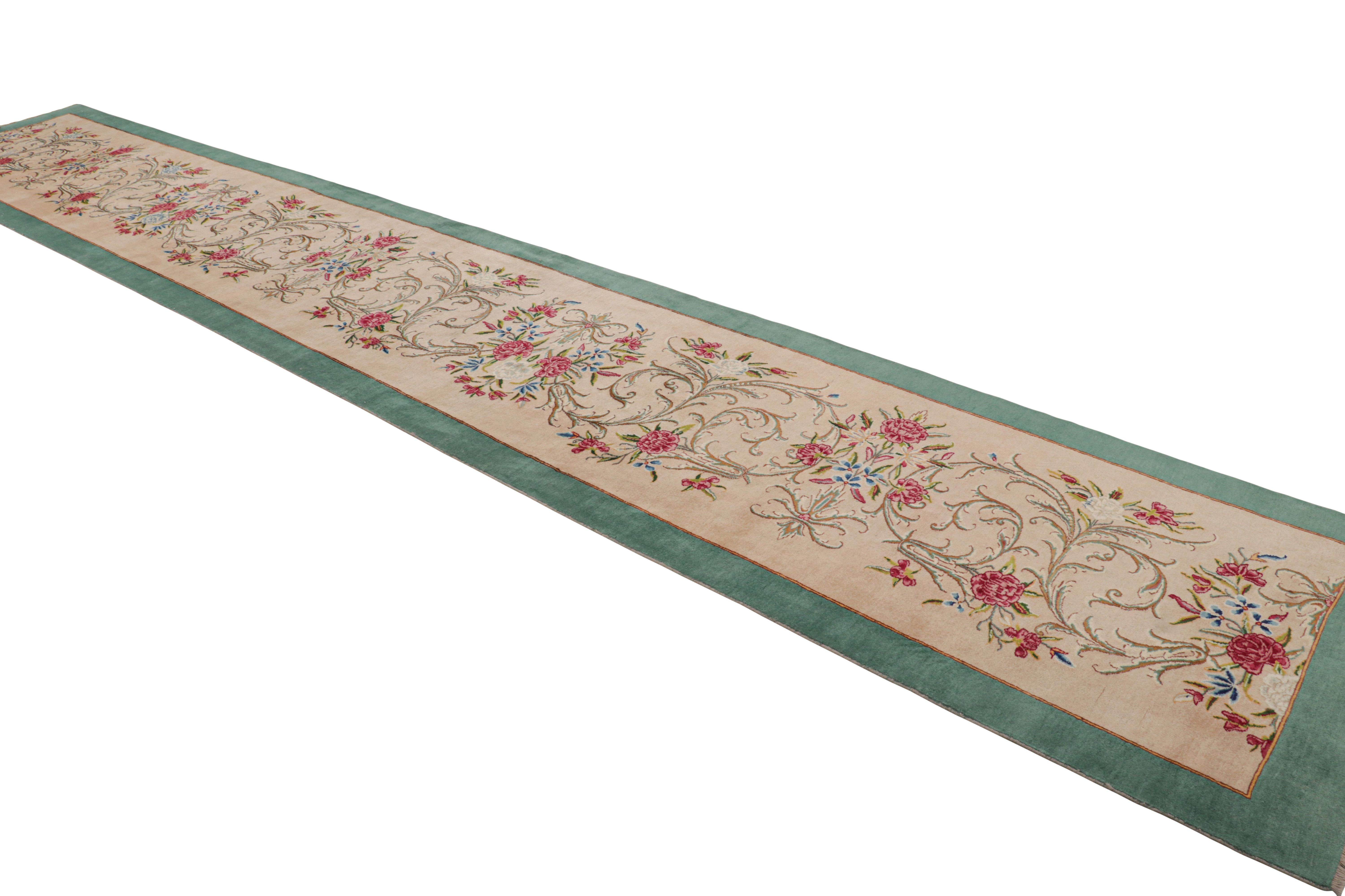 Vintage Signature Twin Persian Runners in Beige with Red & Green Floral Pattern In Good Condition For Sale In Long Island City, NY
