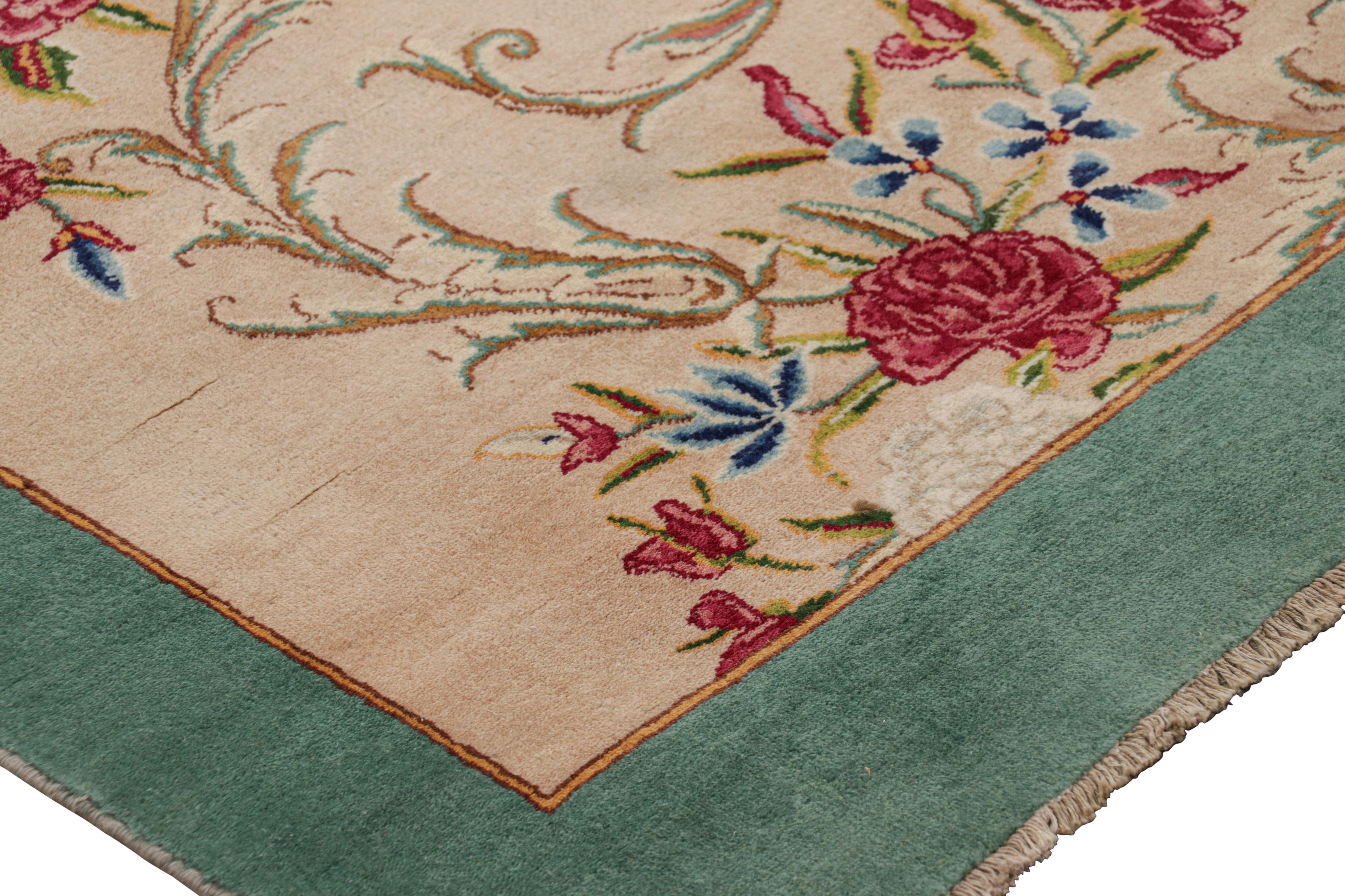 Mid-17th Century Vintage Signature Twin Persian Runners in Beige with Red & Green Floral Pattern For Sale
