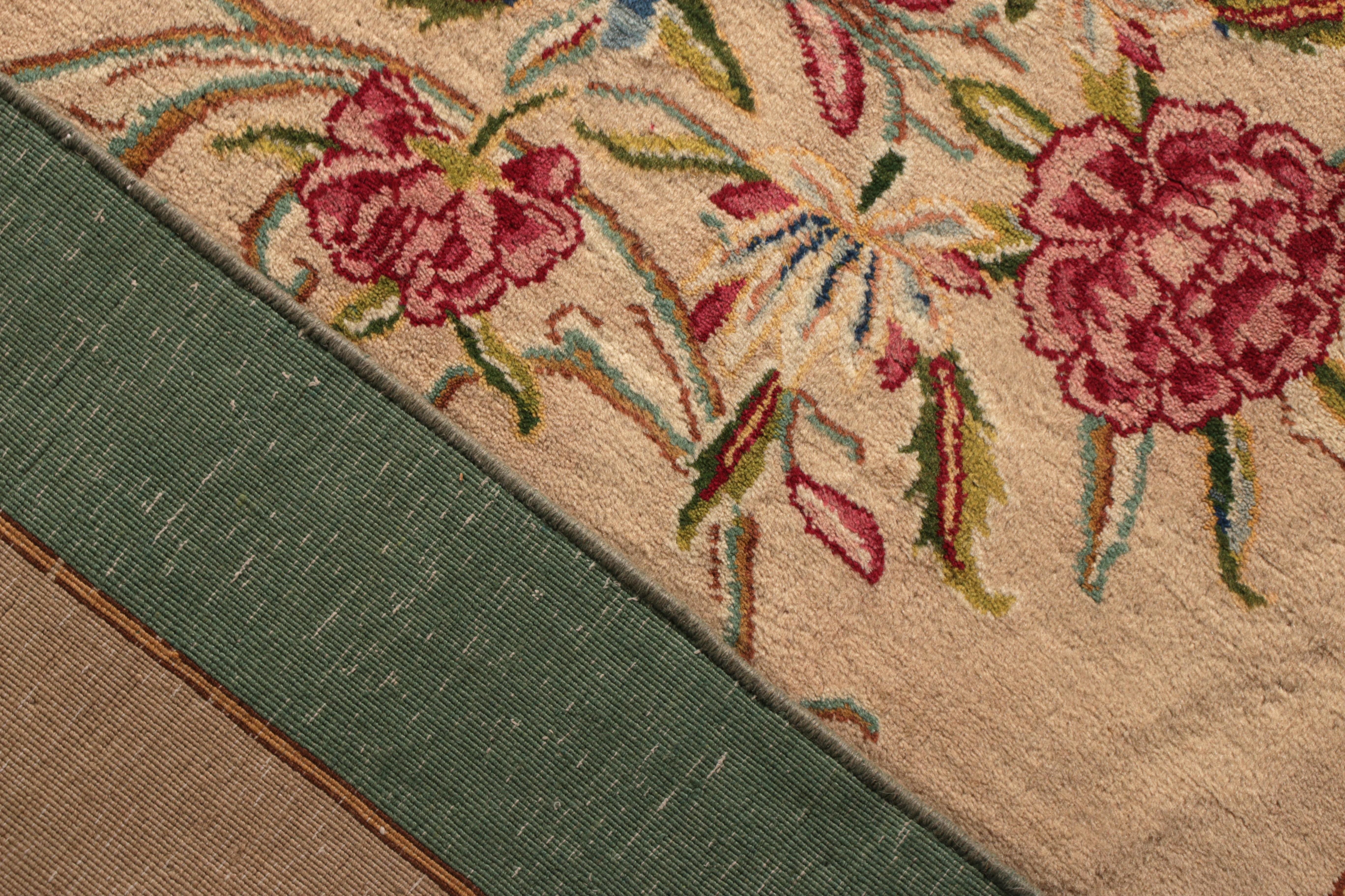 Wool Vintage Signature Twin Persian Runners in Beige with Red & Green Floral Patterns For Sale