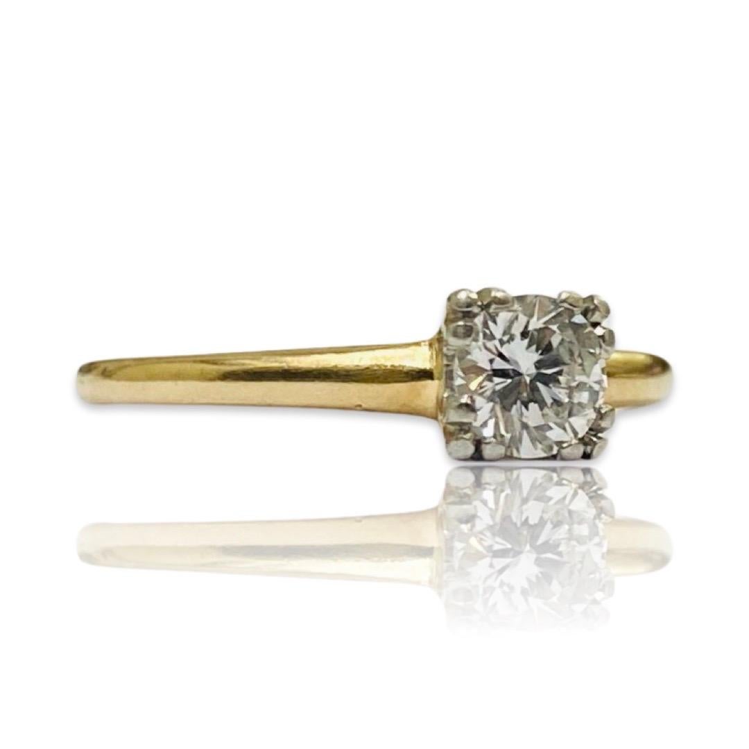 Round Cut Vintage Signed 0.45 Carat Round Diamond Engagement Ring 14k Gold For Sale